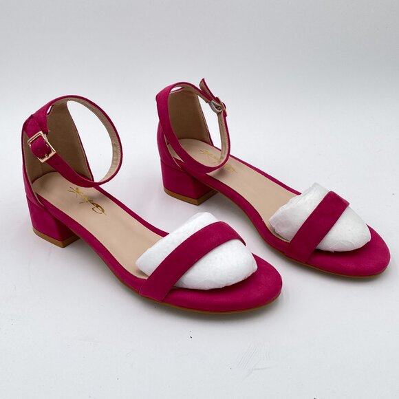 XYD Fuchsia Open Toe Ankle Strap Buckled Low Chunky Heel for Dress Sandals - Picture 4 of 8